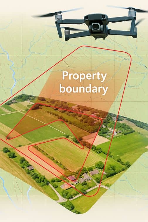 Drone surveying in Nashville showing property boundaries, topography, and land features from an aerial map view.