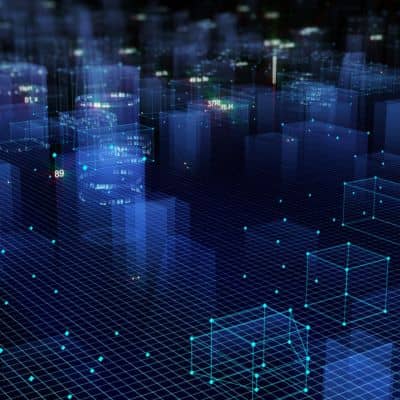 A digital 3D mapping visualization showing data points and grids similar to Lidar mapping results