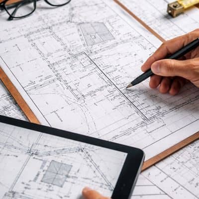 Close-up of a boundary survey document used in land surveying to verify property lines and elevations