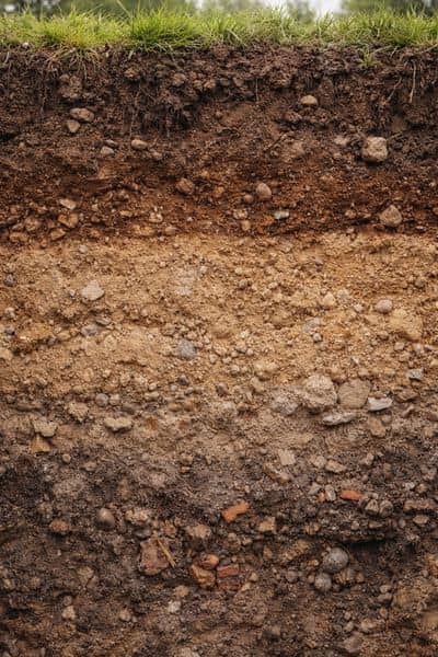 Soil engineer examining underground soil layers and conditions to assess ground stability before grading
